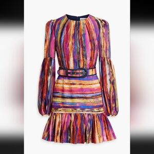 NWOT  REBECCA VALLANCE BELTED PRINTED TENCEL BLEND MINI DRESS IN FUCHSIA,  SZ: 2